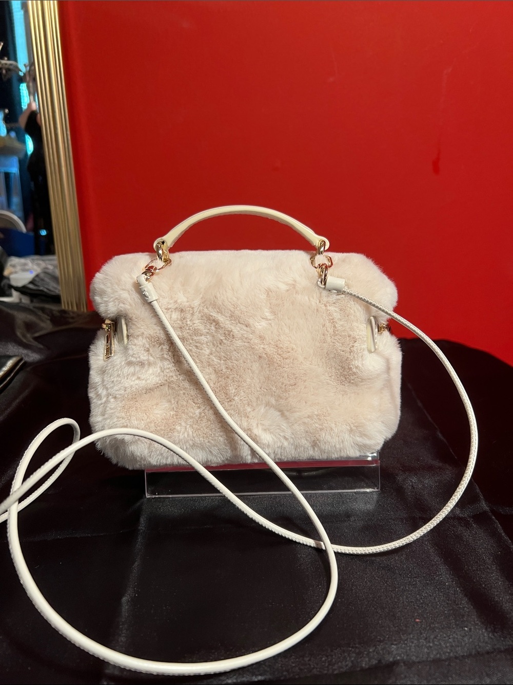 Furla Blush Faux-Fur Top Handle removable Crossbody strap - Picture 4 of 9